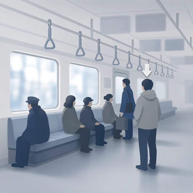 電車で降りそうな人の前に立つゲーム のサムネイル